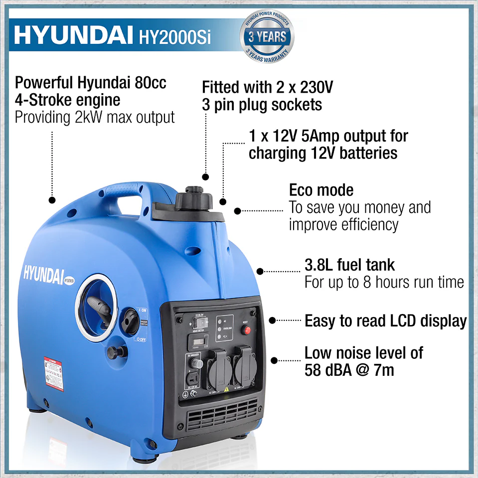 Hyundai 2000W Portable Petrol Inverter Generator | HY2000Si - Image 5