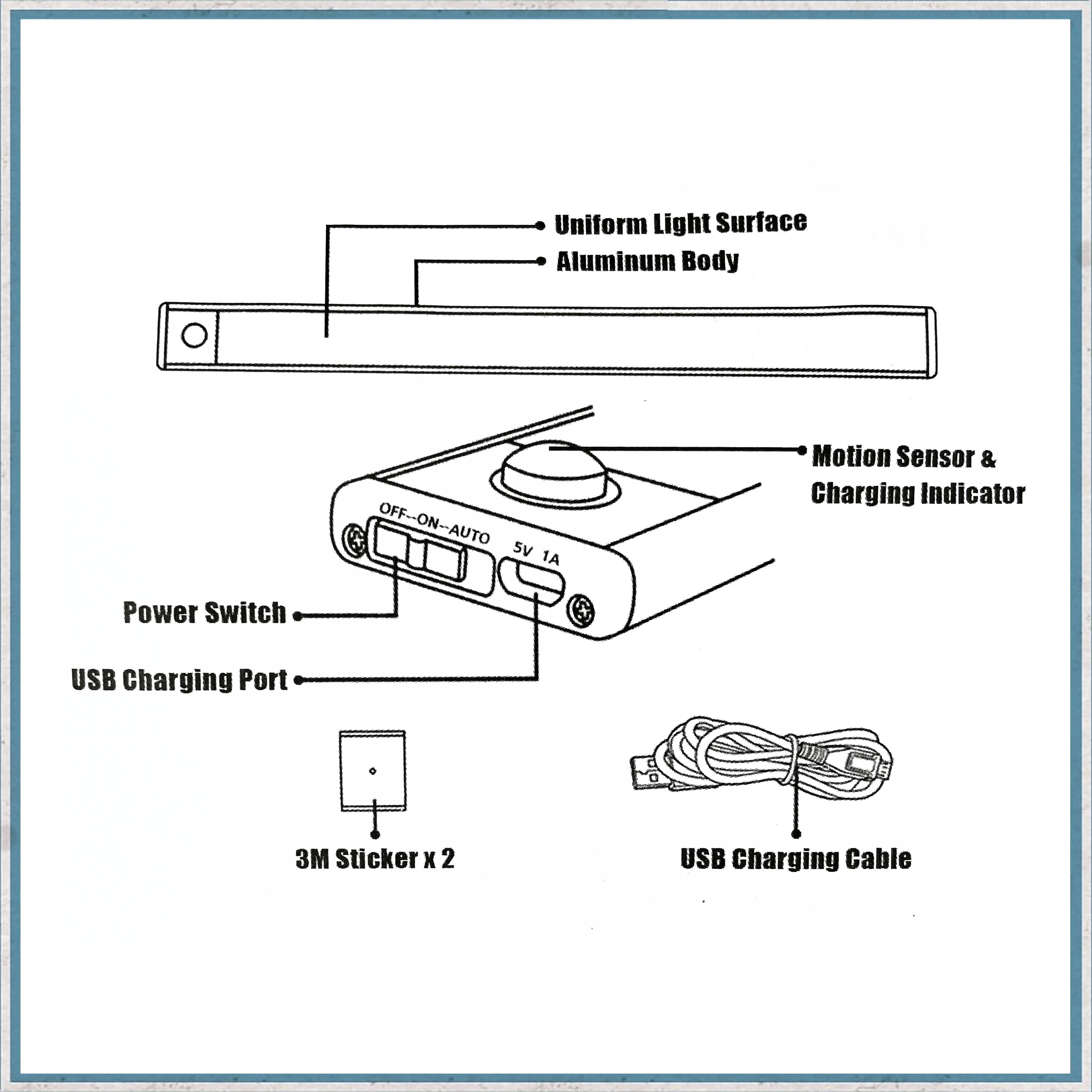 40cm Rechargeable LED Strip Light with optional Motion Sensor - Image 2