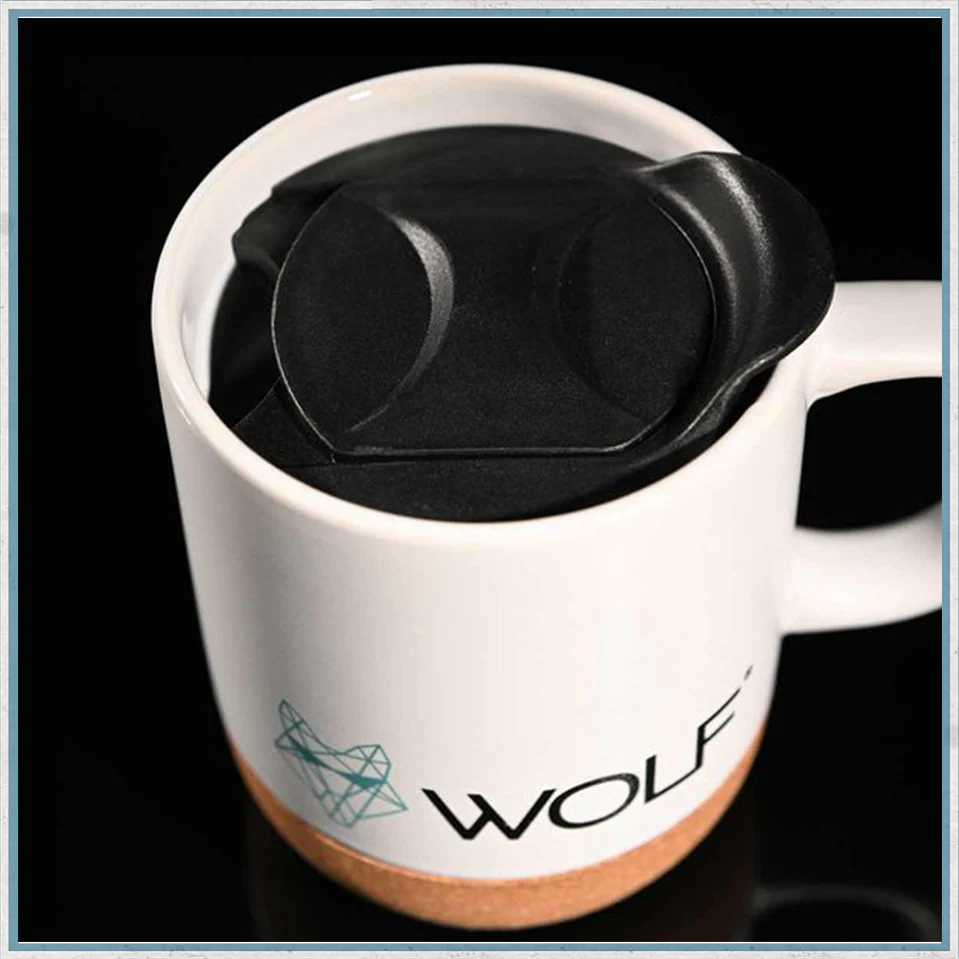 Wolf Outdoors Ceramic Mug with Lid and Cork Base White - Image 2
